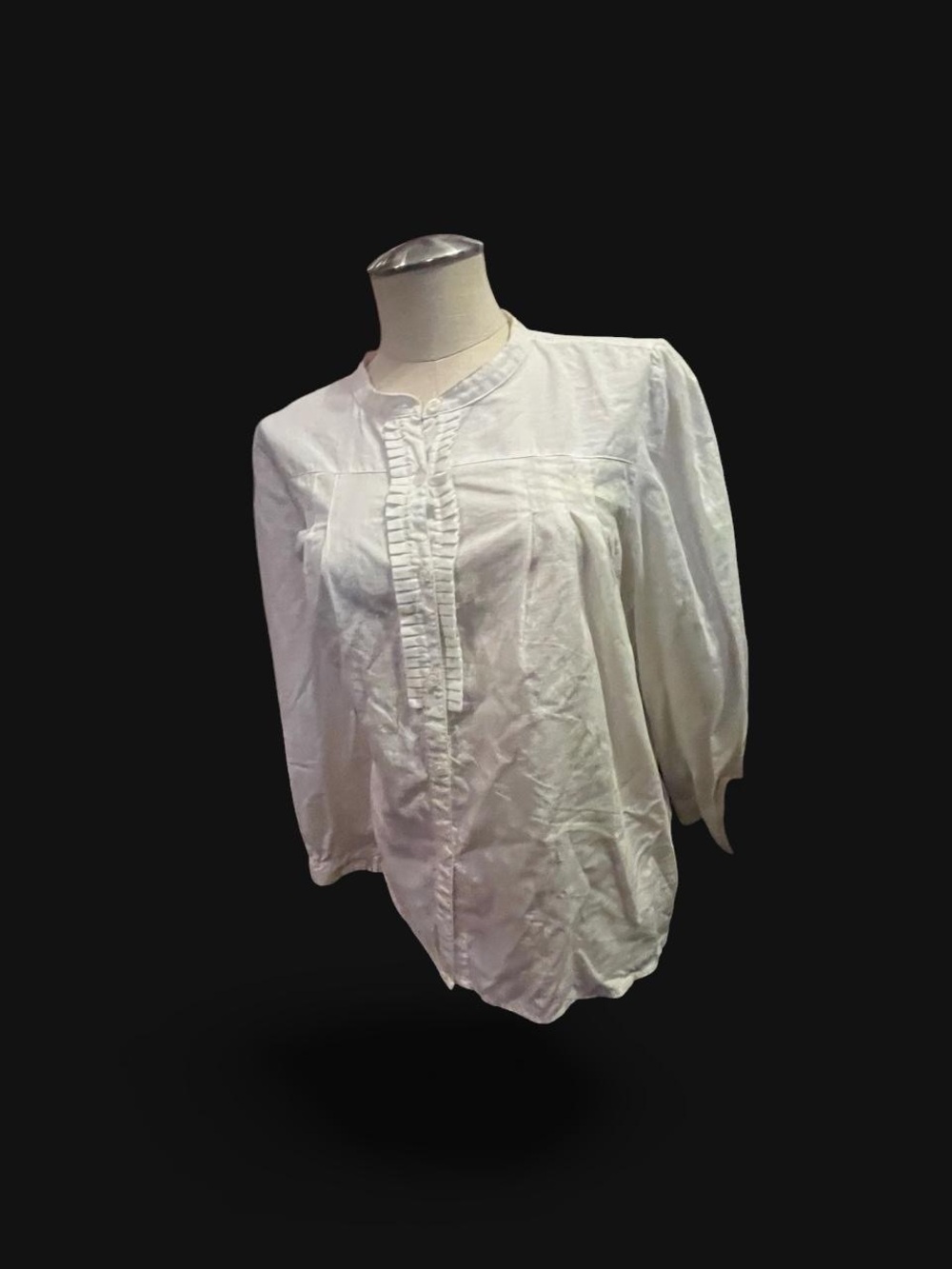 vintage Classic White Ruffle Front Women's Blouse